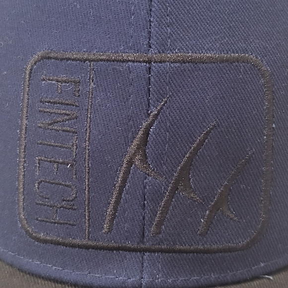 New Fintech Fishing Logo Snapback Hat Navy Blue and Black - Picture 2 of 6